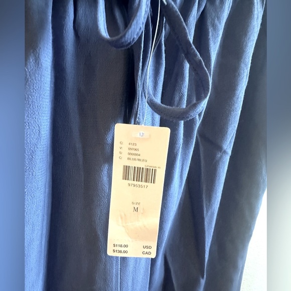 Anthropologie Lace Trim Silky Pants Size Medium Blue Drawstring Waist Pockets - Picture 10 of 14